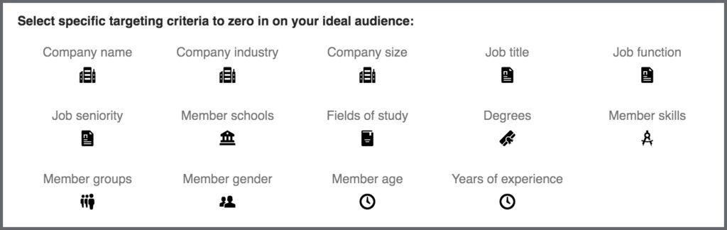 Kritéria zacílení reklamy na LinkedIn.