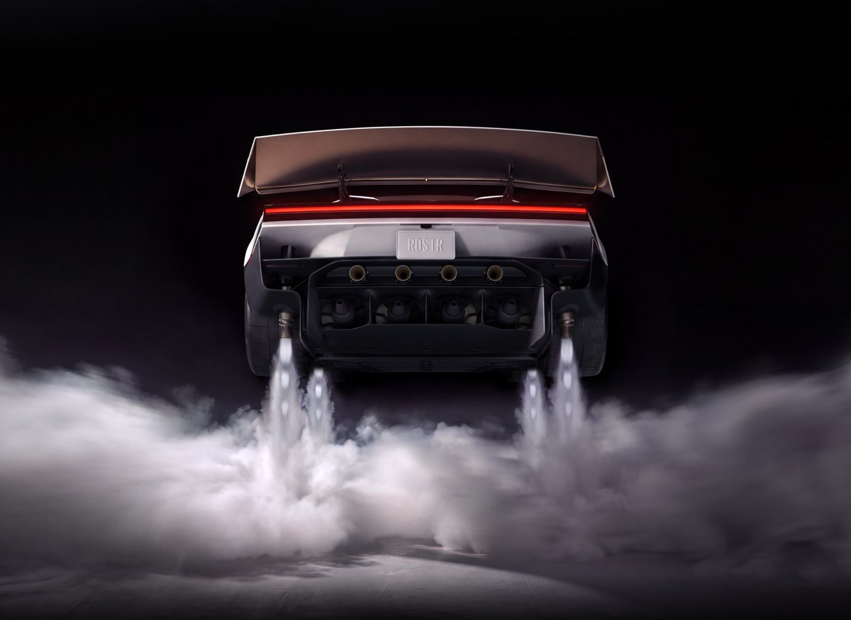 Zadní část Tesly Roadster se zapnutými tryskami na studený plyn